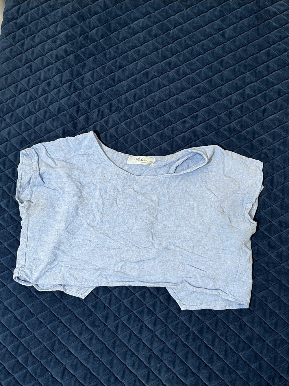 mahina Light Blue Cropped Tee - Back Slit - Casual Cute Top - Lightweight